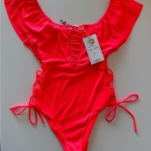NWT! TiniBikini Vibrant Pink Off-Sholder  Swimsuit, Size XS
